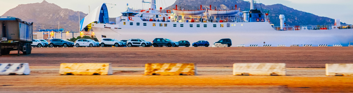 Olbia port showing ferry and cars